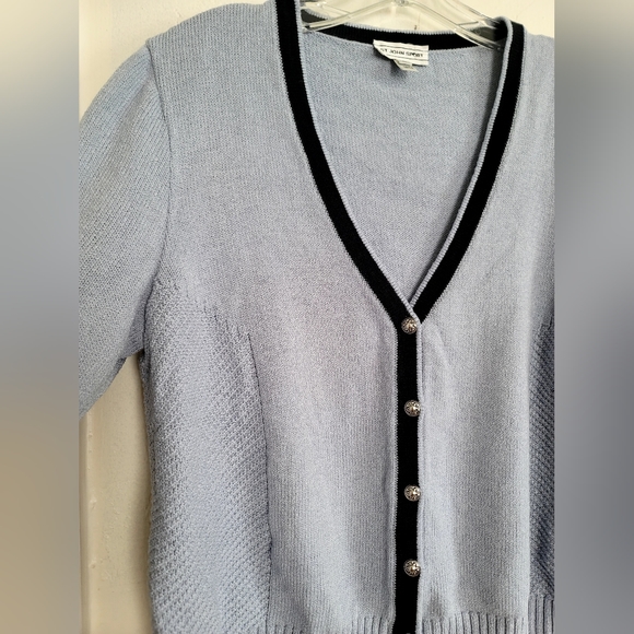 St John Sport Santana Wool Blend Cardigan Size Medium Contrast Trim Blue - Picture 3 of 14